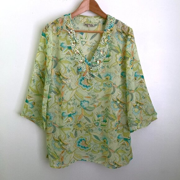 FMX Studio Sheer Floral Tunic Blouse Swim Coverup - Picture 1 of 9